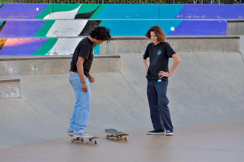 Two young men practicing at Santa Clarita Skate Park