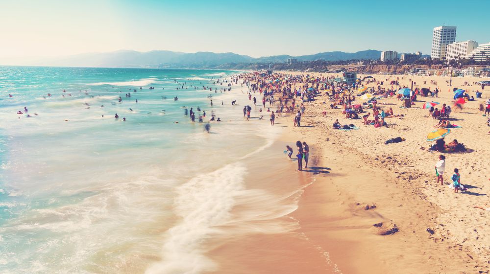 People swimming in Santa Monica State Beach