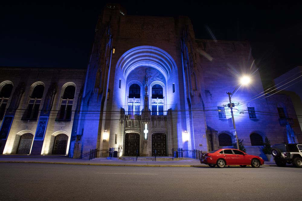 Night lights of Scranton Cultural Center at the Masonic Temple