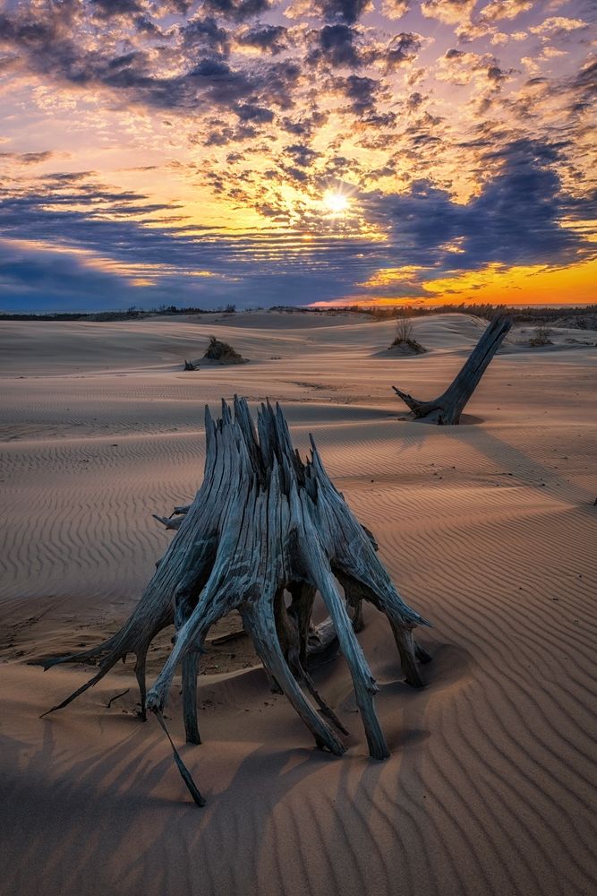 Vibrant sunset over Silver Lake Sand Dunes