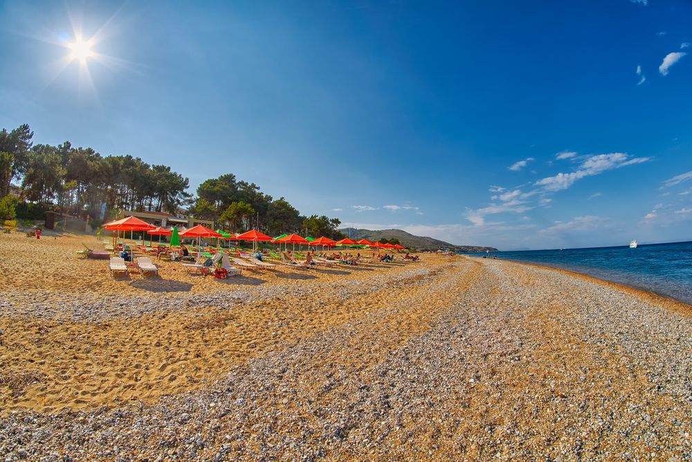 Birght, sunny day at Skala Beach Kefalonia