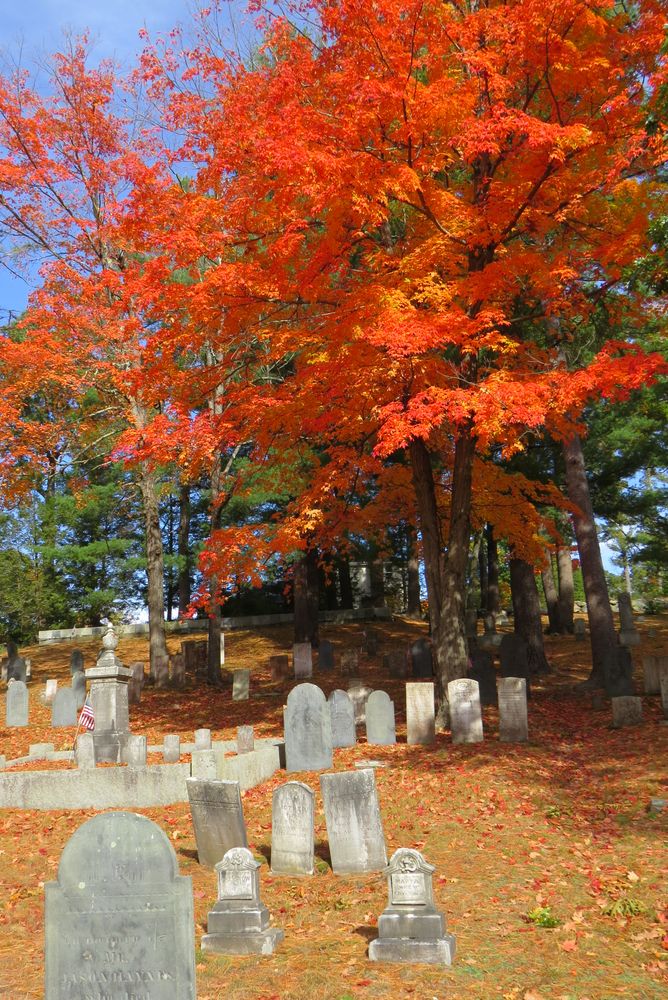 Sleepy Hollow Cemetery with autumn leaves