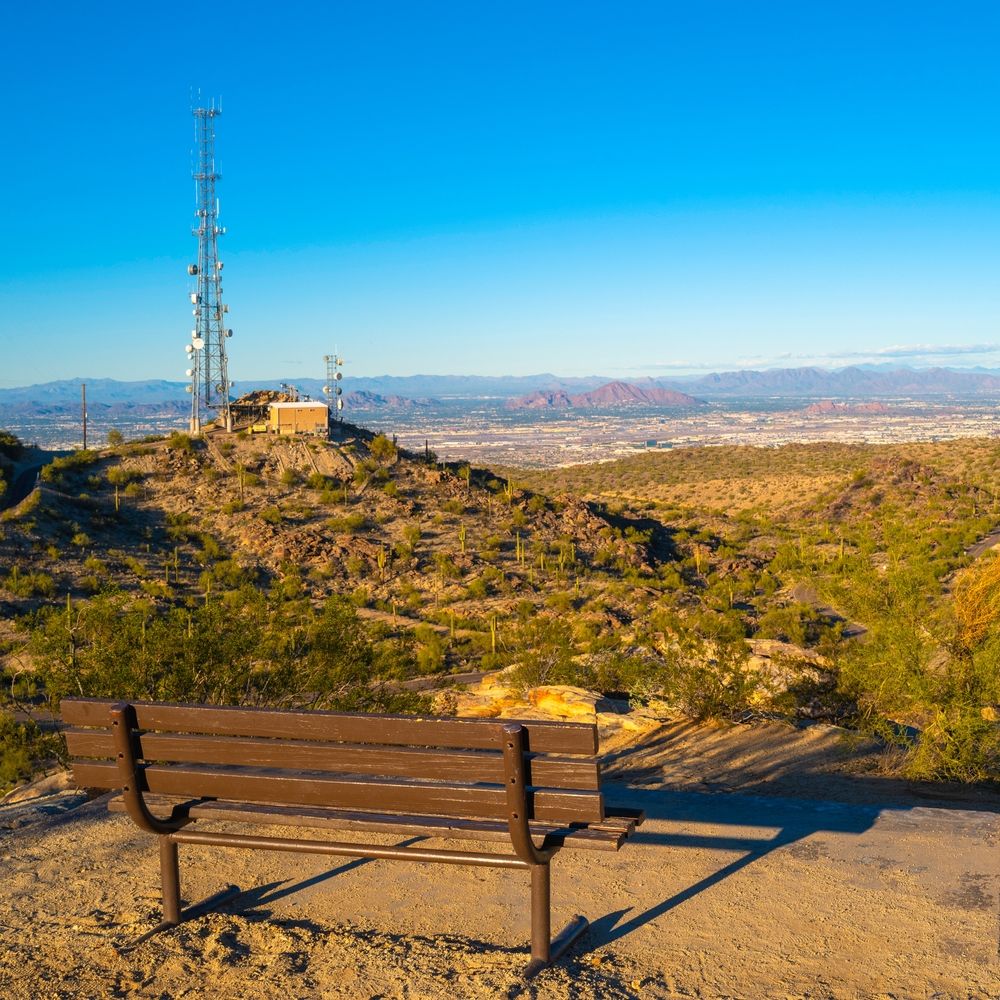 Park bench with a view at South Mountain Park and Preserve