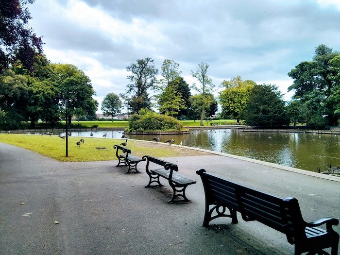 Benches overlooking the pond at South Park