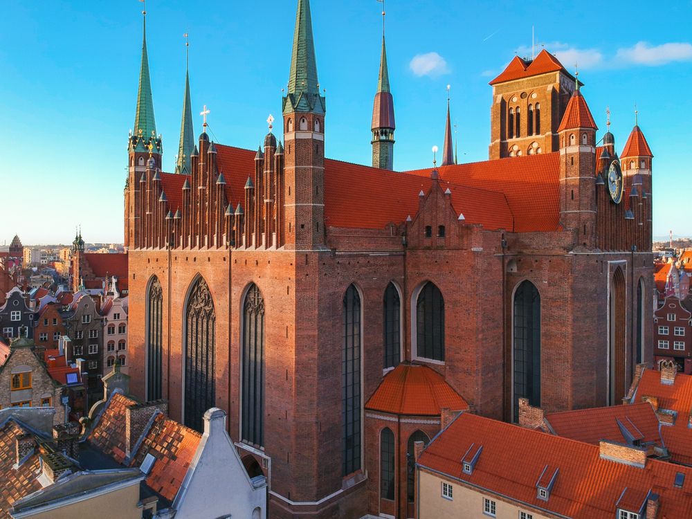 Red brick exterior of St. Mary's Basilica