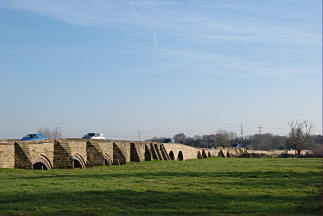Vehicles travelling on Swarkestone Bridge