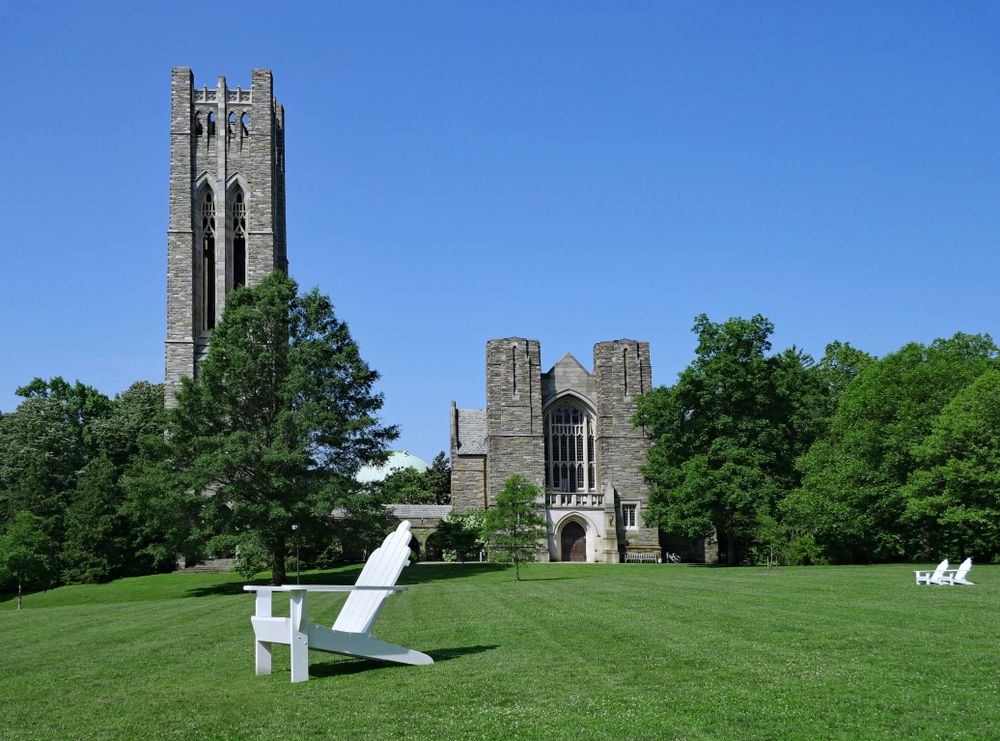 Clean cut grass and lush trees at Swarthmore College