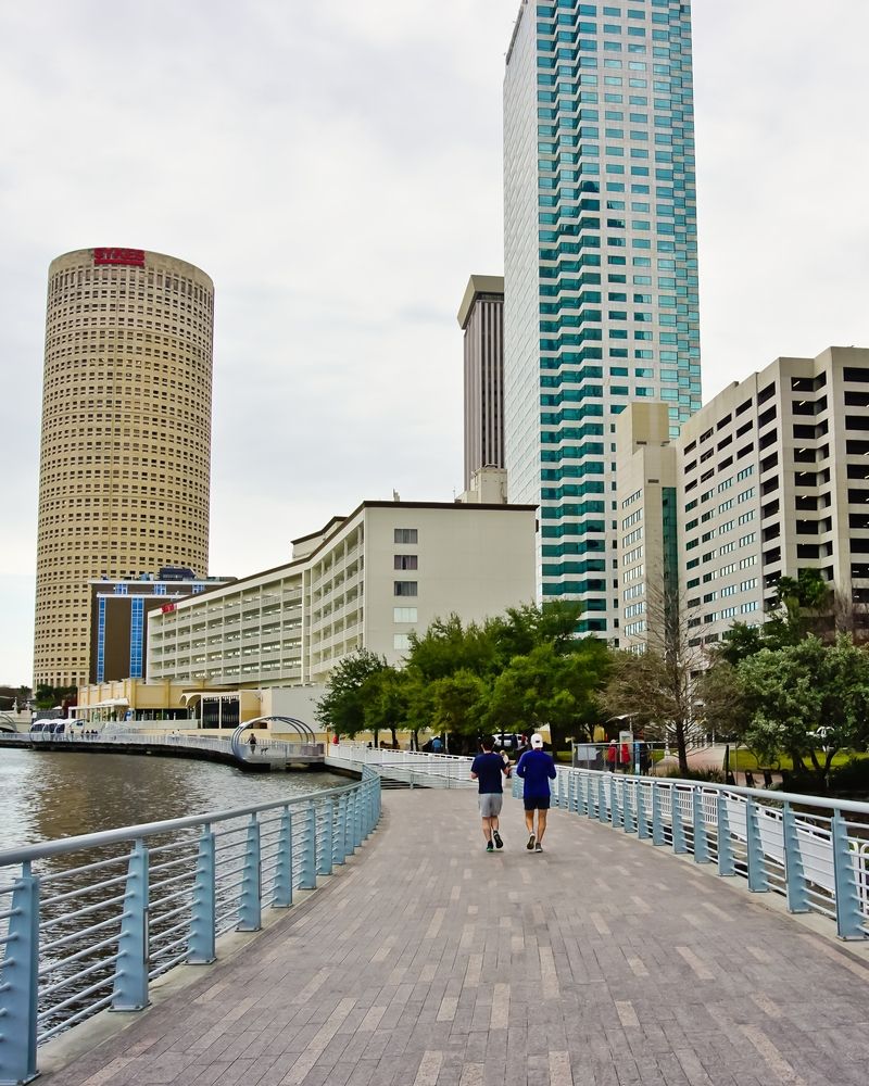 Men jogging at Tampa Riverwalk