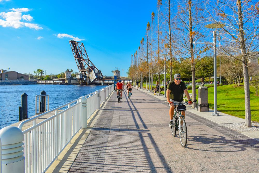 Biking at Tampa Riverwalk