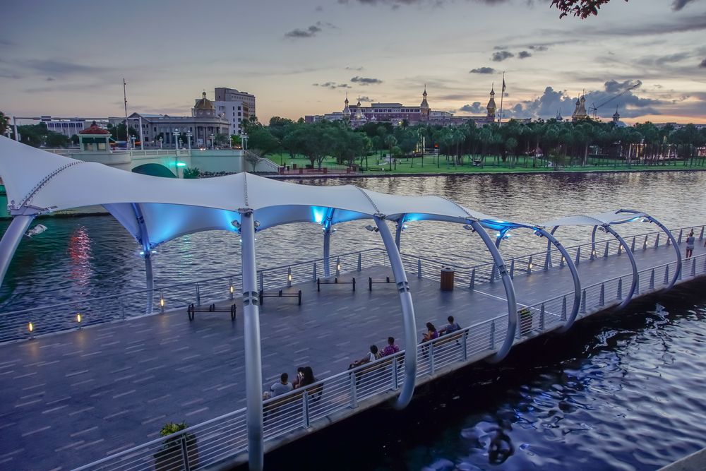 Tampa Riverwalk during a dusky evening