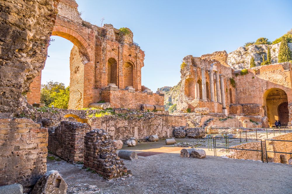 Ruins of columns in Taormina Theater