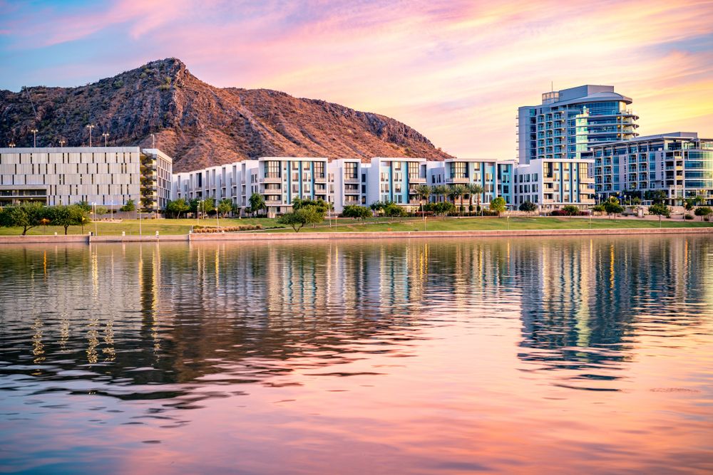 Tempe Town Lake during vibrant sunset