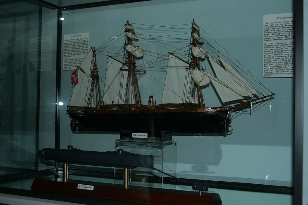 Display of a model ship at Texas Civil War Museum