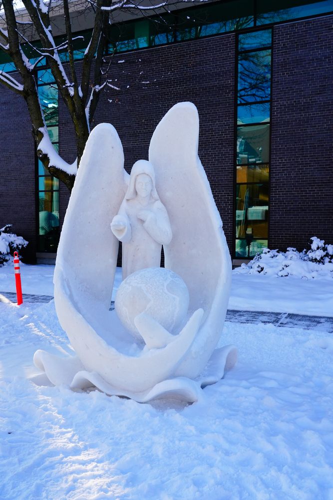 Statues made out of snow at Thelma Sadoff Center For the Arts