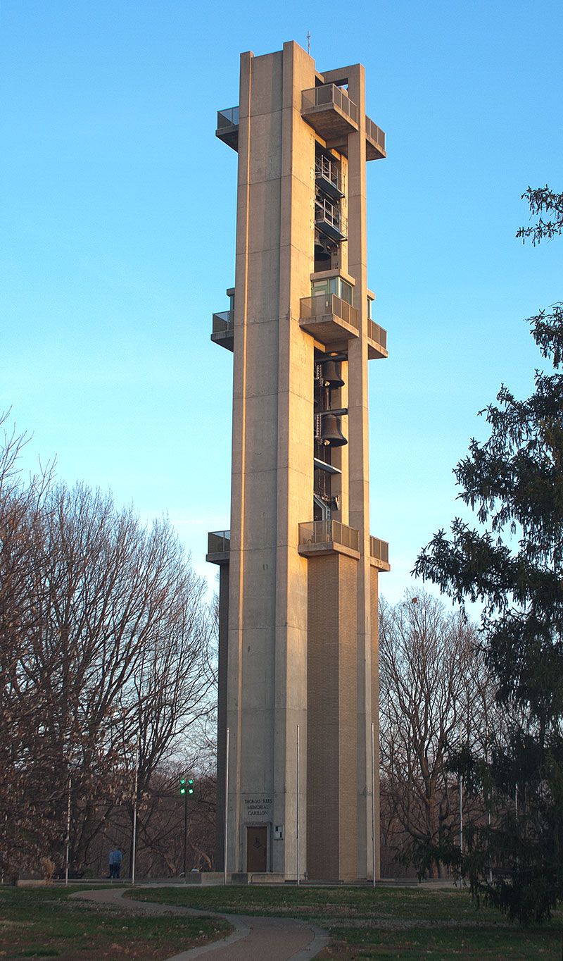 Daytime view of the tall Thomas Rees Memorial Carillon