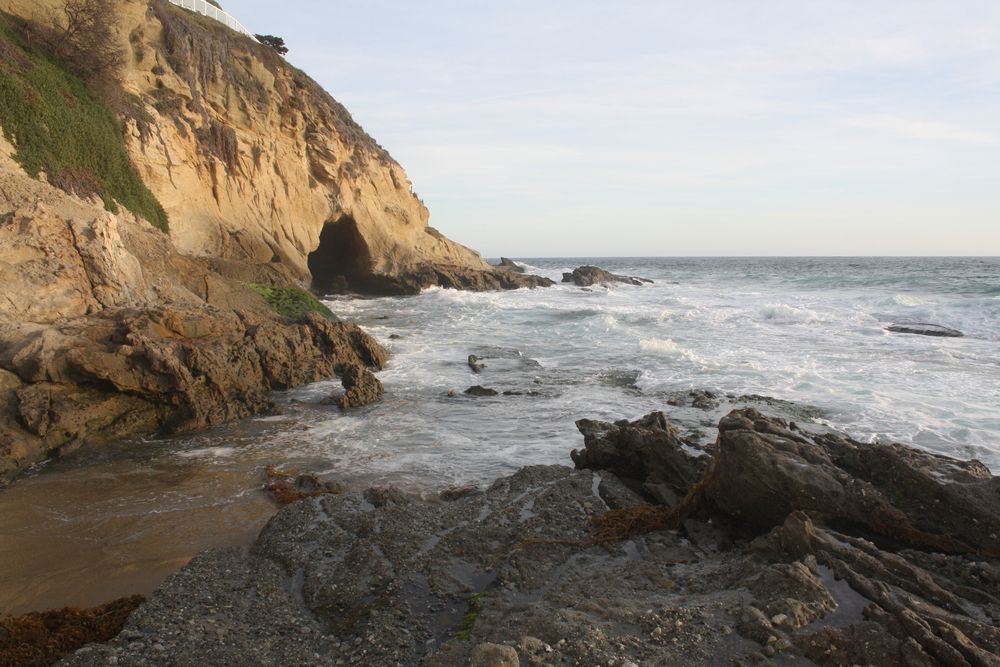 View of the caves at Thousand Steps Beach, California
