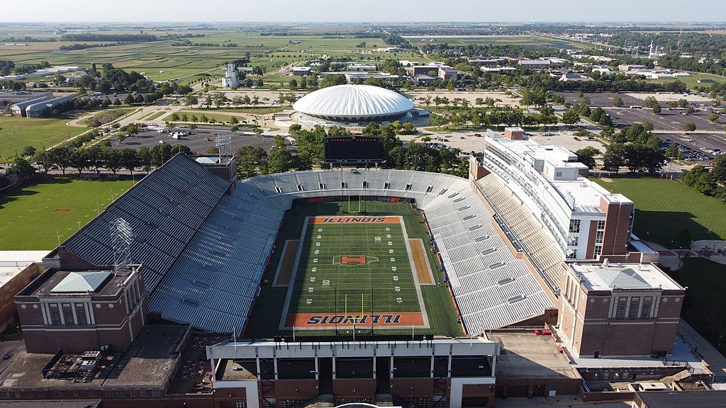 Aerial view of Memorial Stadium's field
