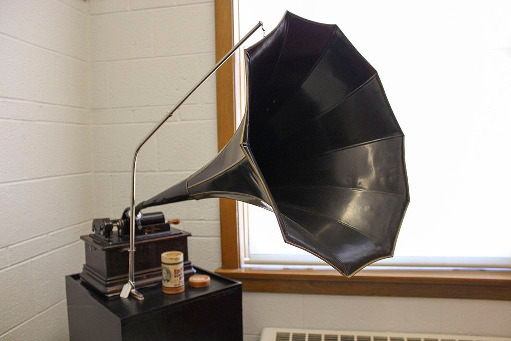 A phonograph displayed inside Sousa Archives and Center for American Music