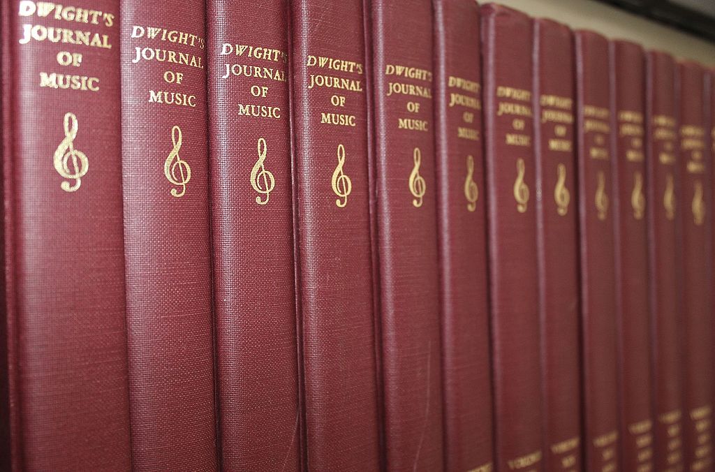 Stack of books inside Sousa Archives and Center for American Music