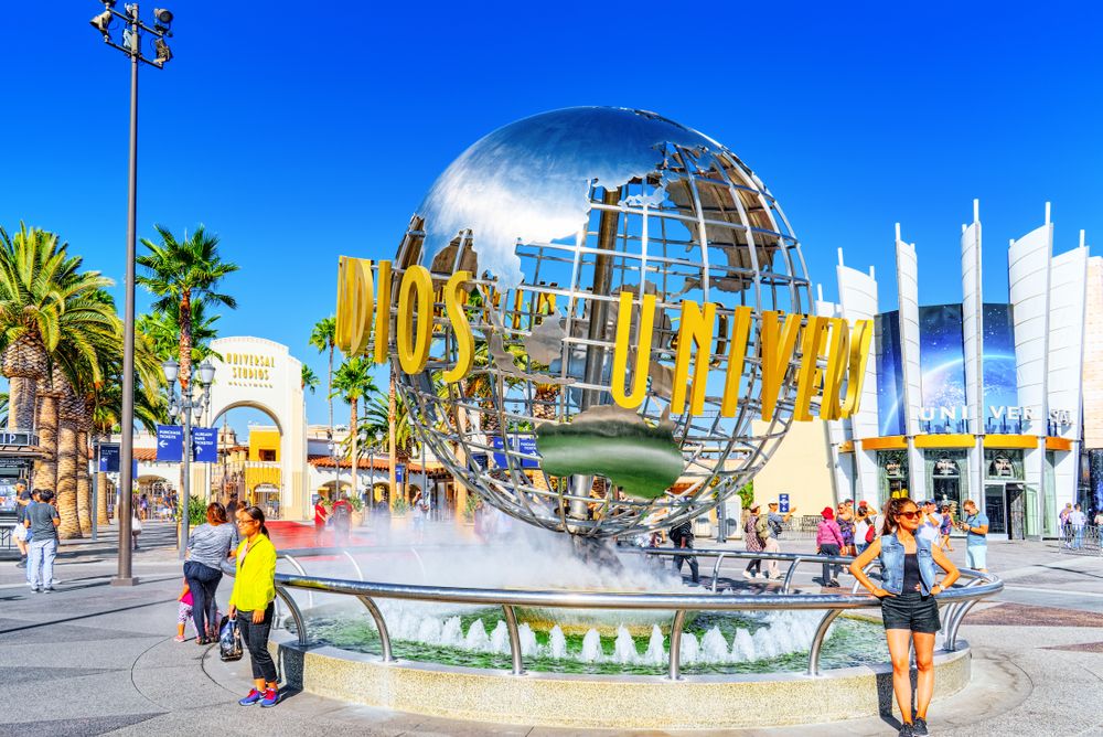 People around the Universal Studios Globe