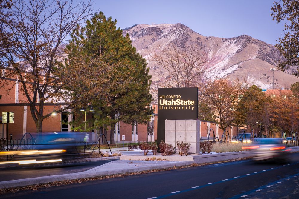 Welcome sign of Utah State University