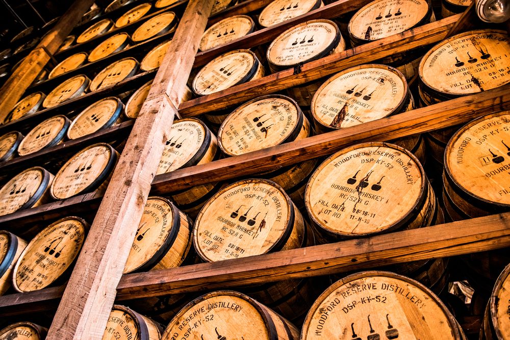 Alcohol barrels in Woodford Reserve Distillery