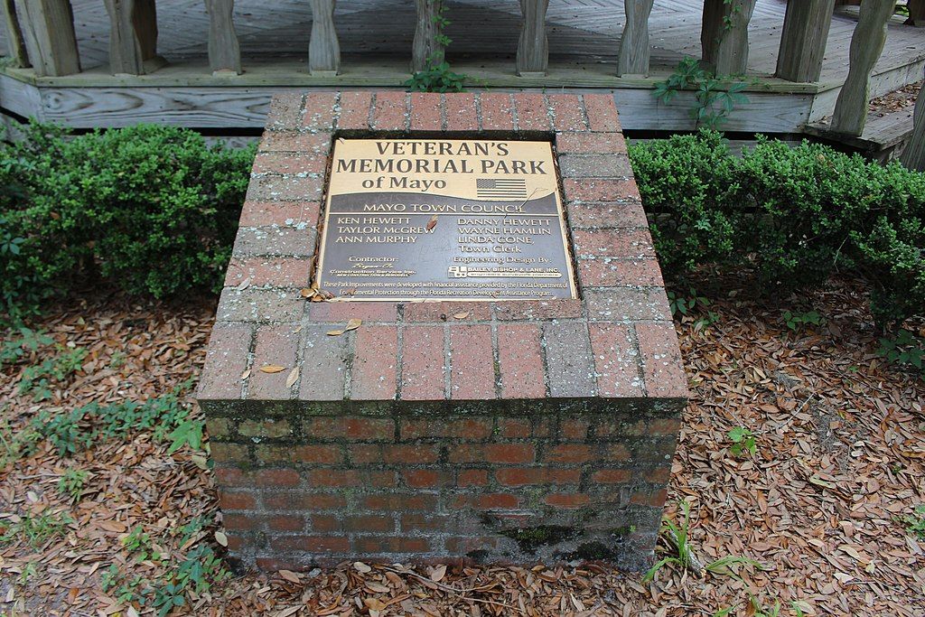 Stone plaque at Veteran's Memorial Park in Mayo