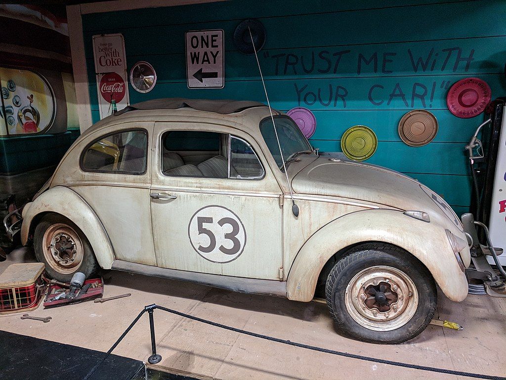 Display of an antique car at Volo Museum