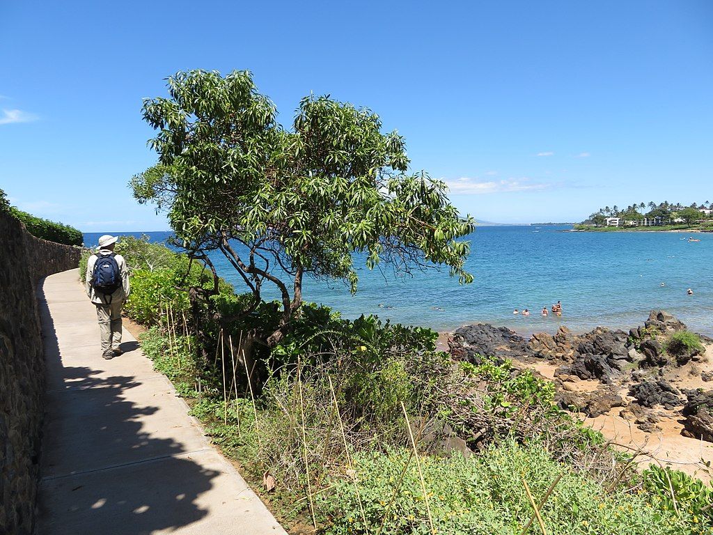 A lonely tourist walking along the Wailea Coast
