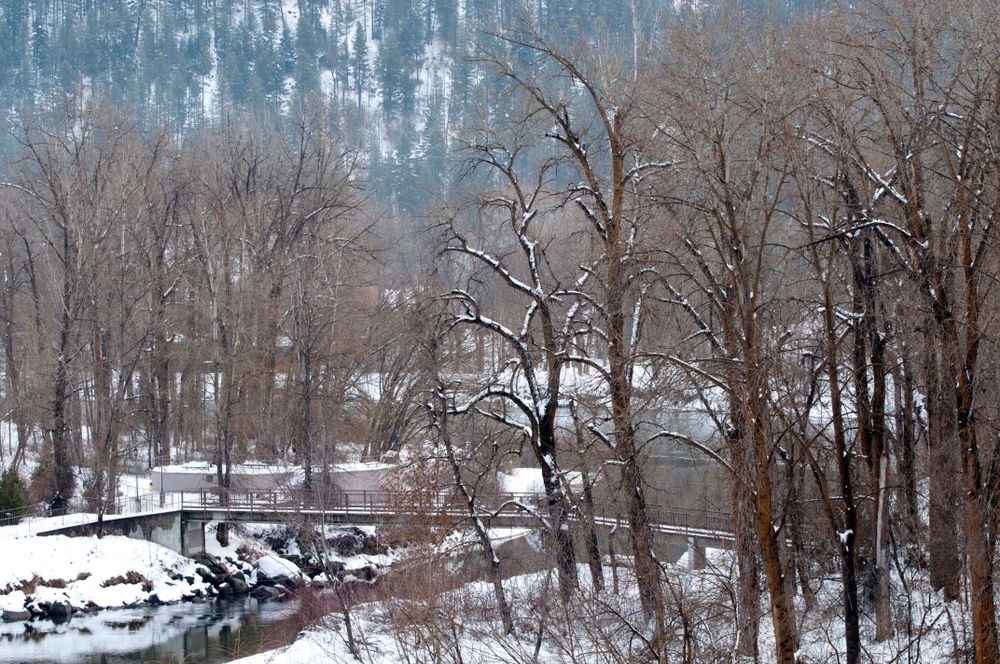 Snow covered Waterfront Park during winter