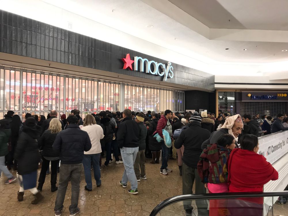Crowd waiting outside the Macy's at Westfarms Mall