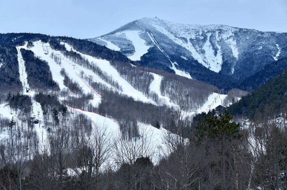 View of the snow-covered Whiteface Mountain