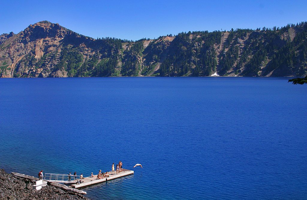 Tourists swimming at Wizard Island