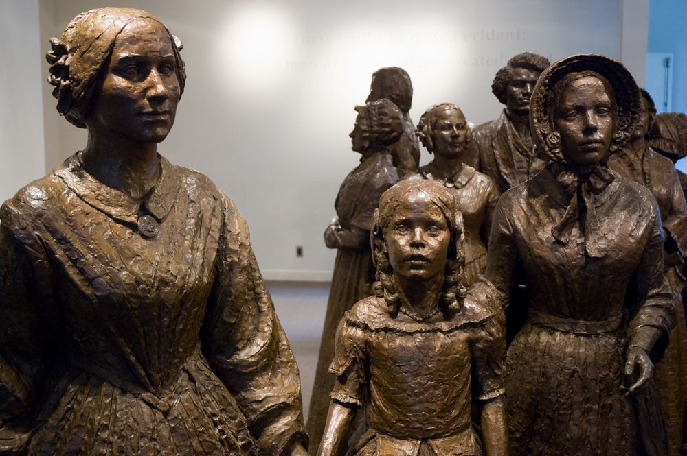 Bronze statues of women at Women's Rights National Historical Park