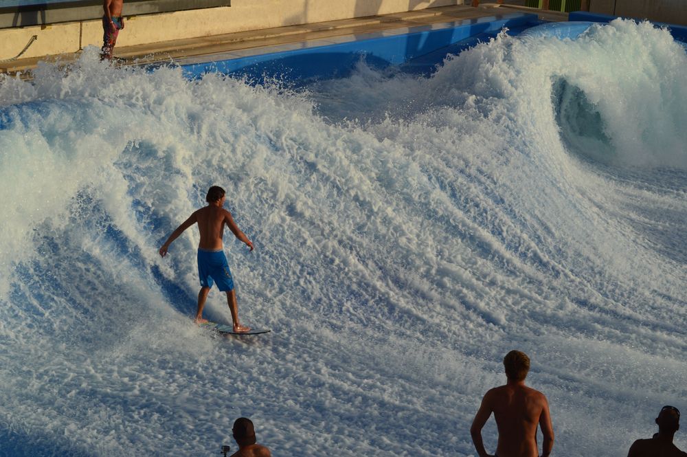 Artificial wave pool created for surfing at Yas Water World Abu Dhabi