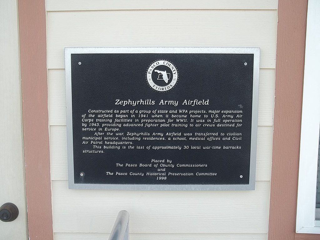 History plaque of Zephyrhills Museum of Military History