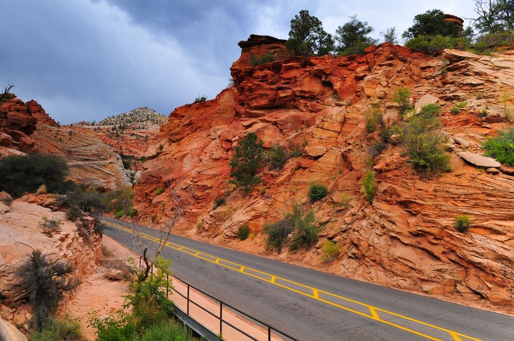 Spectacu;ar view of the Zion-Mt. Carmel Highway on a sunny day