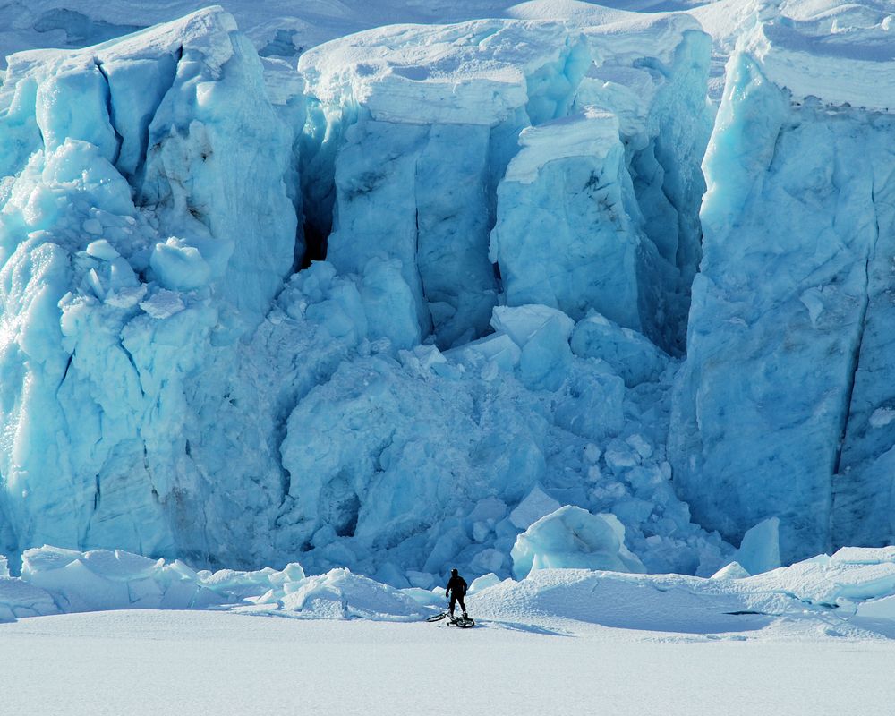 A person admiring the Portage Glacier