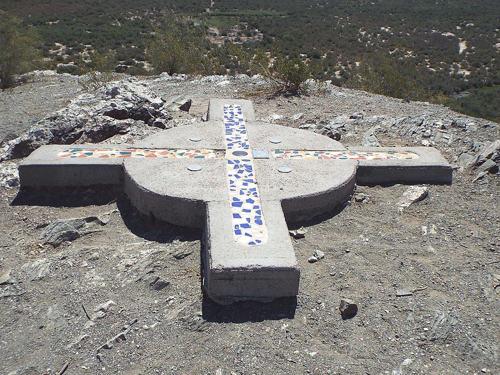 A marker at Monument Hill's summit