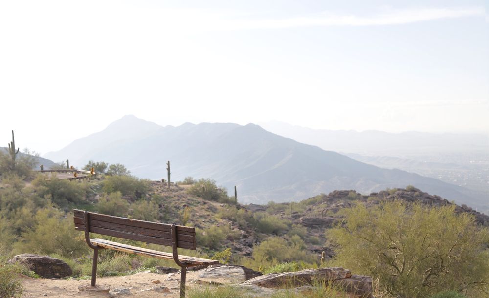 Bench overlooking scenic views from South Mountain Park Preserve