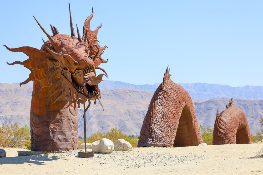 Large snake dragon sculpture at Galleta Meadows