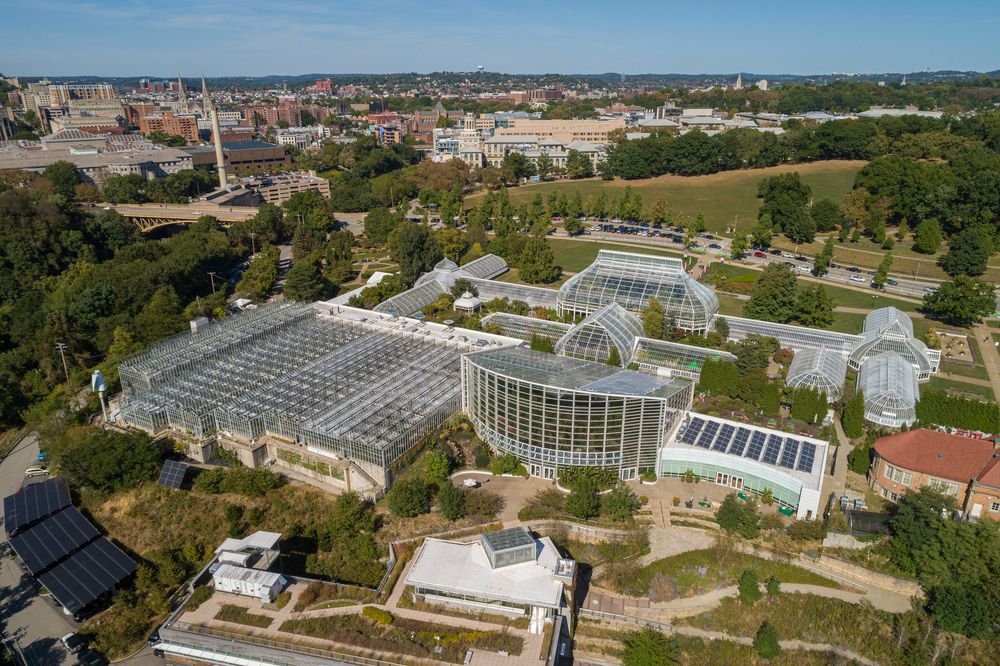 Aerial view of Phipps Conservatory and Botanical Gardens in Pittsburgh