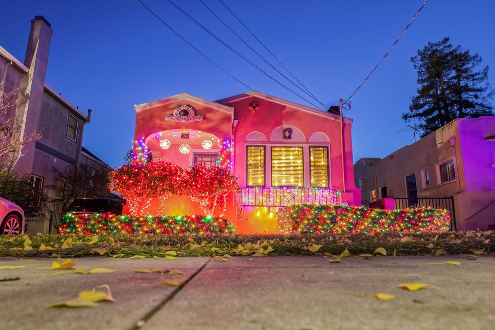 House decorated with lights at Christmas Tree Lane