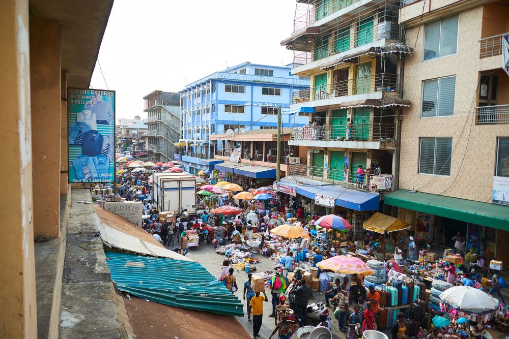 People shopping at Makola Market