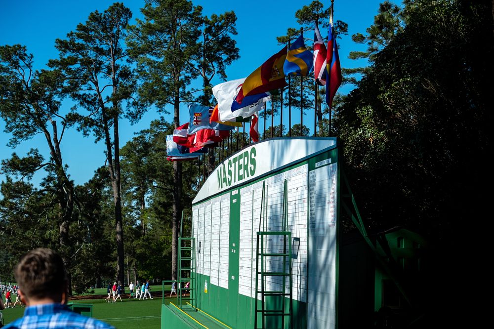 Leader board of a tournament at Augusta National Golf Club