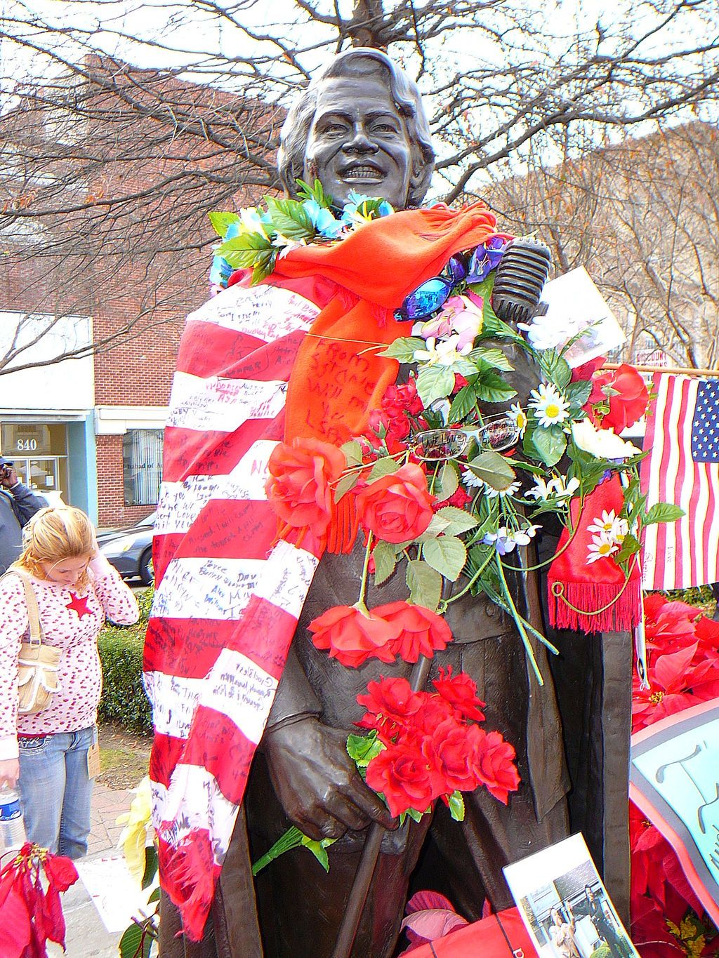 Flowers on James Brown Statue