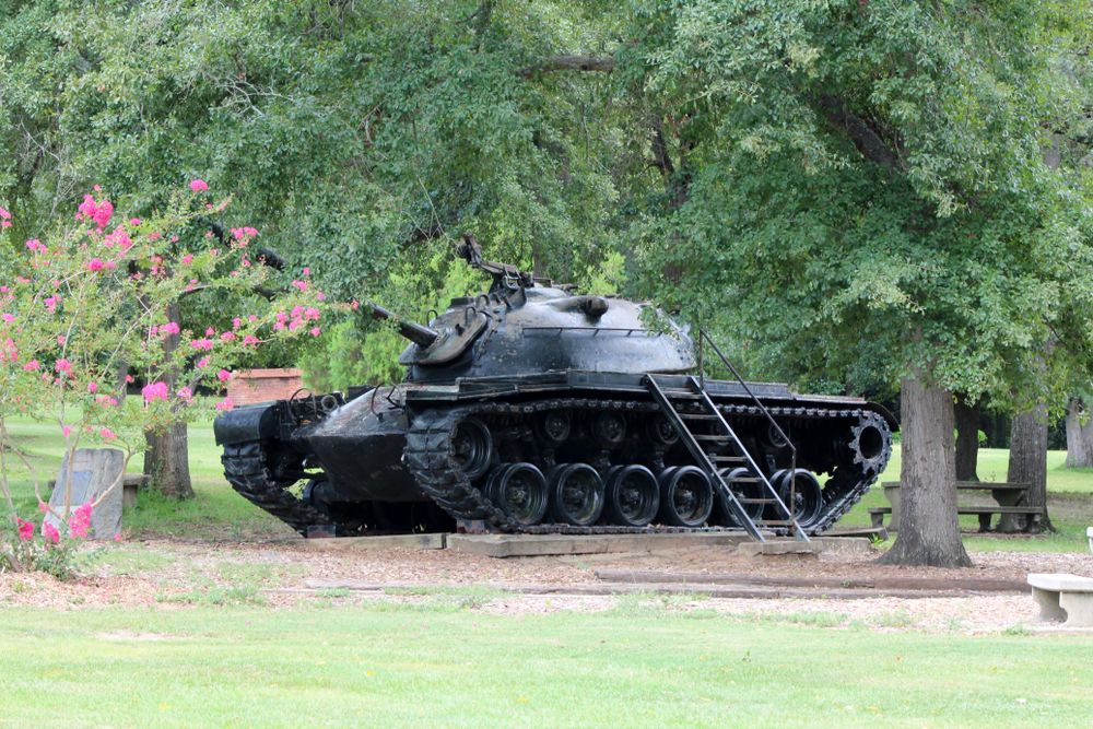 A military tank on the grounds of Pendleton King Park