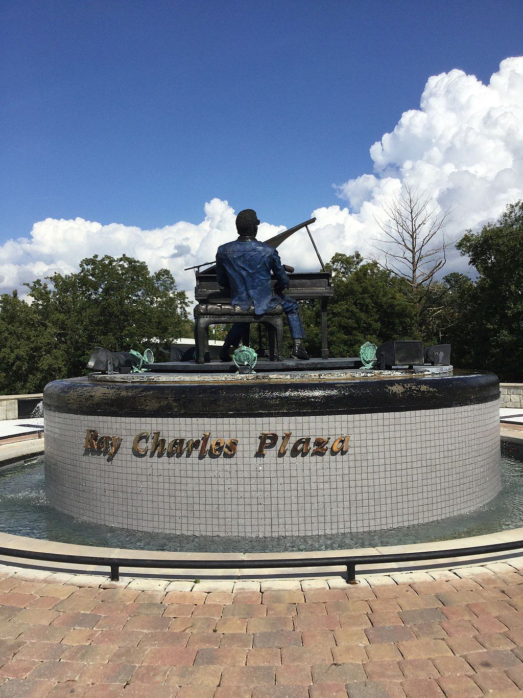 The Ray Charles Memorial with a water fountain