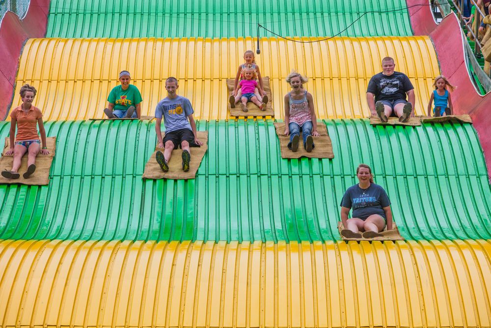 Children trying the giant slide at Iowa State Fairgrounds