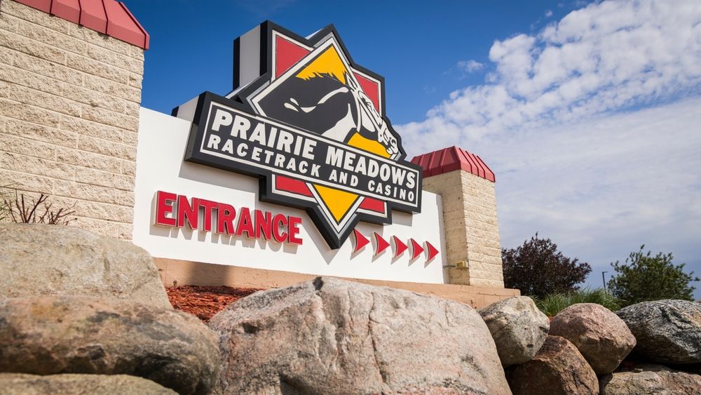 Entrance sign of Prairie Meadows Casino and Hotel
